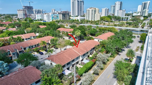 bird's eye view with a city view