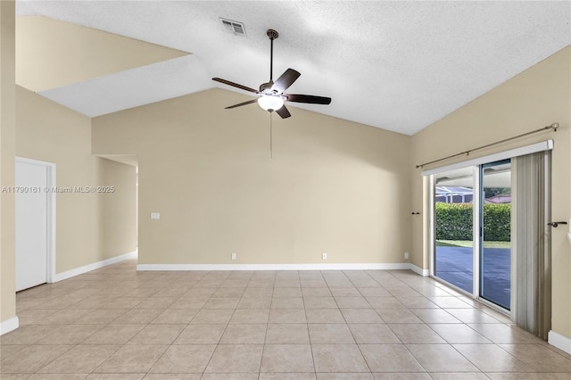 3562 W Southern Orchard Rd W, Davie, FL 33328 - unfurnished room featuring ceiling fan, high vaulted ceiling, light tile patterned floors, and a textured ceiling