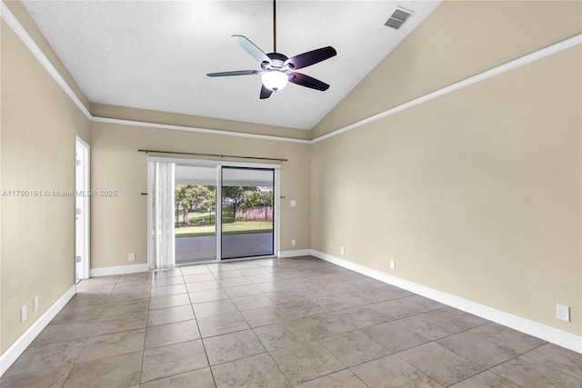 3562 W Southern Orchard Rd W, Davie, FL 33328 - empty room with lofted ceiling, a ceiling fan, and light tile patterned floors