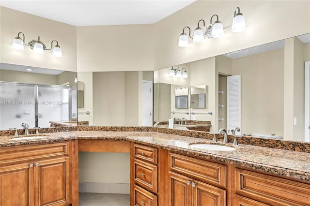 3562 W Southern Orchard Rd W, Davie, FL 33328 - full bathroom featuring double vanity, a shower stall, and tile patterned floors