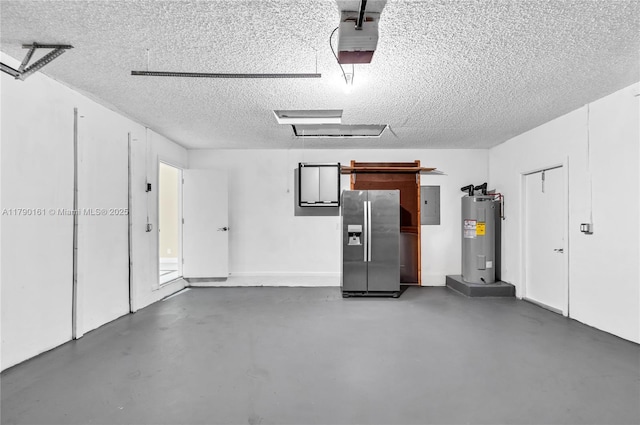 3562 W Southern Orchard Rd W, Davie, FL 33328 - garage with water heater, stainless steel refrigerator with ice dispenser, electric panel, and a garage door opener