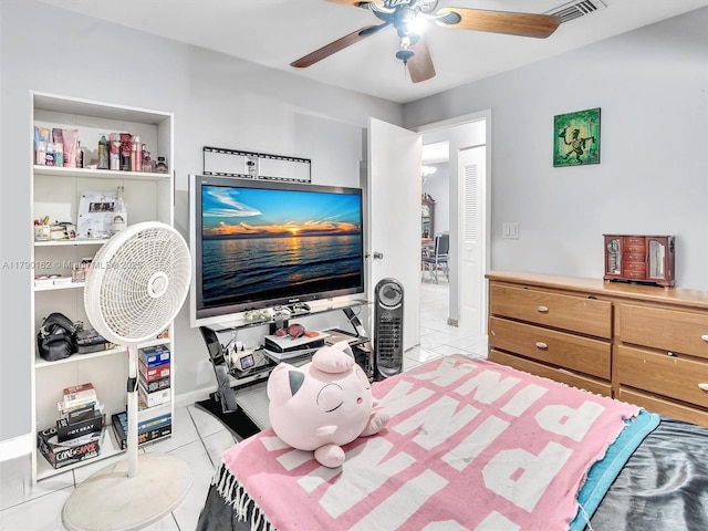 9401 NW 14th Ct Unit 224, Pembroke Pines, FL 33024 - bedroom with a ceiling fan, visible vents, and light tile patterned floors