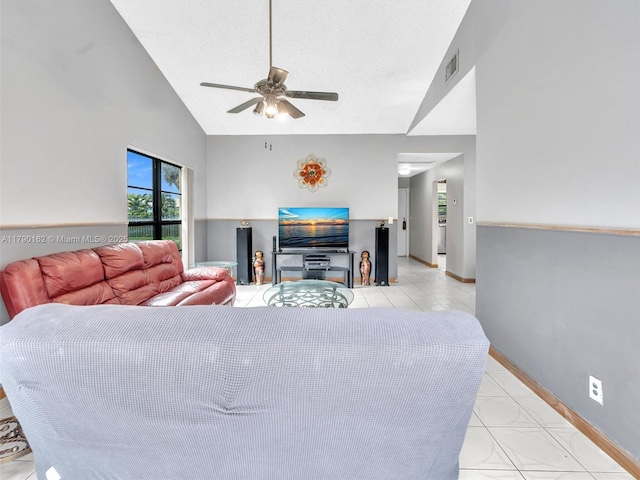 9401 NW 14th Ct Unit 224, Pembroke Pines, FL 33024 - living area featuring high vaulted ceiling, baseboards, a ceiling fan, and visible vents
