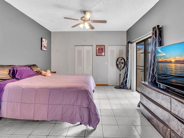 9401 NW 14th Ct Unit 224, Pembroke Pines, FL 33024 - bedroom with ceiling fan, access to outside, and a textured ceiling