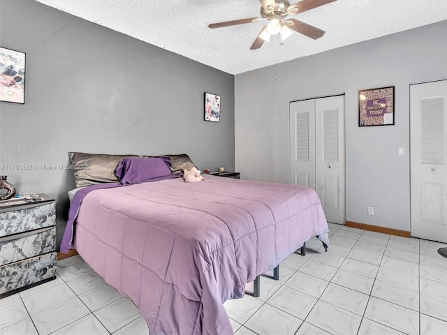9401 NW 14th Ct Unit 224, Pembroke Pines, FL 33024 - bedroom featuring a closet, a textured ceiling, and a ceiling fan