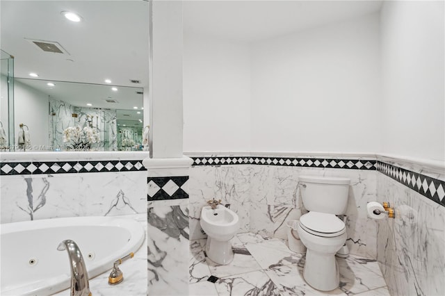 10225 Collins Ave Unit 904, Bal Harbour, FL 33154 - full bath with a wainscoted wall, a jetted tub, toilet, a bidet, and recessed lighting