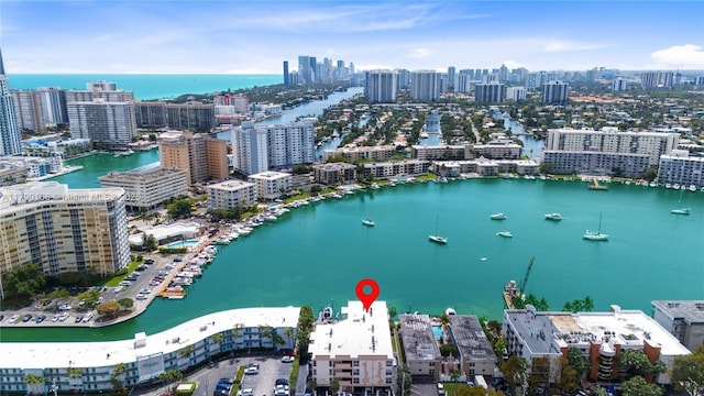 2420 Diana Dr Unit 203, Hallandale Beach, FL 33009 - birds eye view of property featuring a water view and a city view