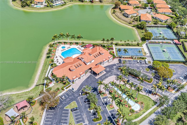 drone / aerial view featuring a water view