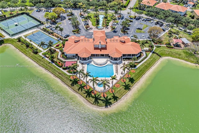 aerial view with a water view