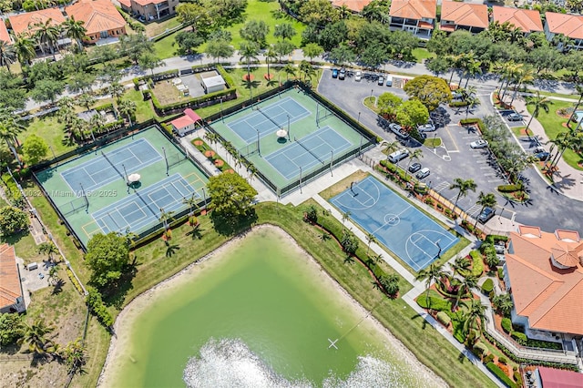 aerial view with a water view