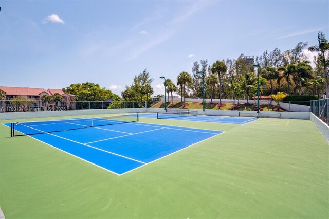 view of tennis court with fence
