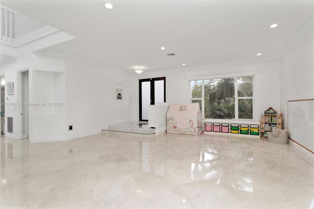 15355 SW 34th St, Davie, FL 33331 - spare room with crown molding, recessed lighting, and marble tiled floors