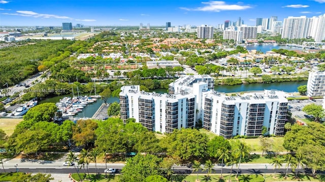 bird's eye view with a view of city and a water view