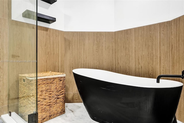 9248 Magnolia Ct, Davie, FL 33328 - full bathroom featuring a freestanding tub, an enclosed shower, and marble look tile flooring