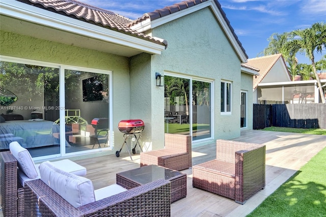 9248 Magnolia Ct, Davie, FL 33328 - wooden terrace with fence and outdoor lounge area