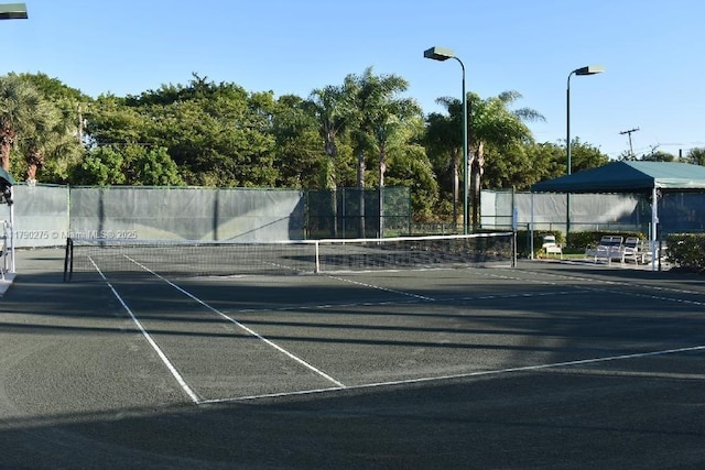 view of tennis court with fence