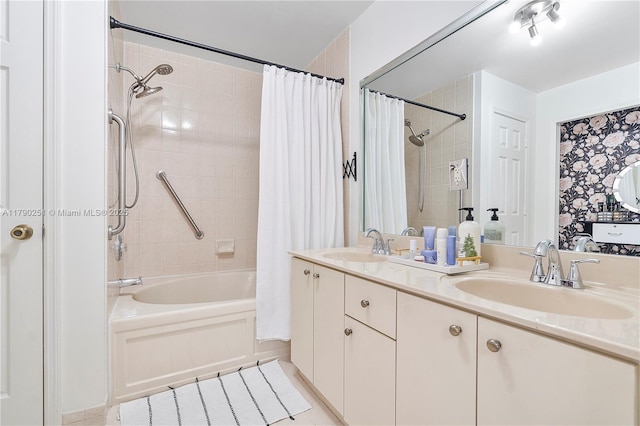 13995 S Cypress Cove Cir, Davie, FL 33325 - full bath featuring shower / tub combo, double vanity, and tile patterned floors