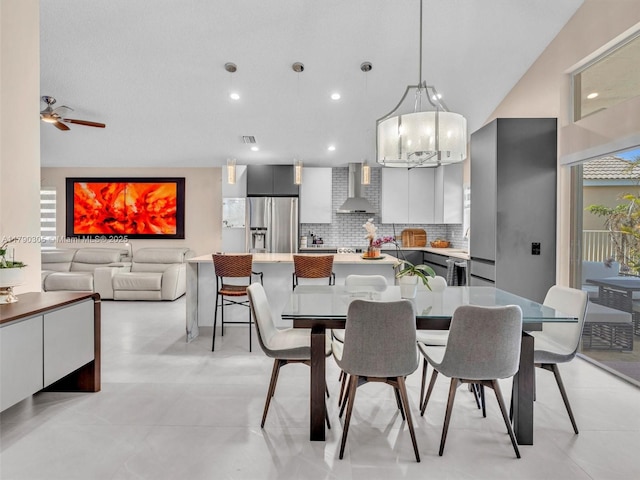dining area with recessed lighting and ceiling fan
