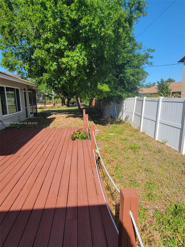 wooden terrace featuring fence