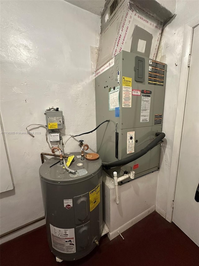 utilities featuring heating unit and electric water heater