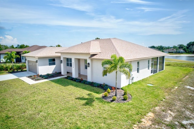5224 Columbus Blvd, Sebring, FL 33872 - ranch-style home with an attached garage, concrete driveway, a front lawn, and stucco siding