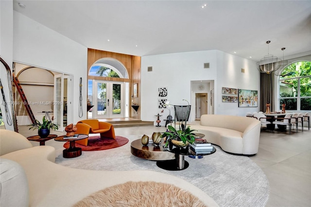 2670 Cypress Ln, Weston, FL 33332 - living area with french doors, a towering ceiling, and recessed lighting