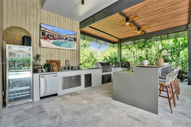 2670 Cypress Ln, Weston, FL 33332 - view of patio with area for grilling, outdoor wet bar, a sink, and wine cooler