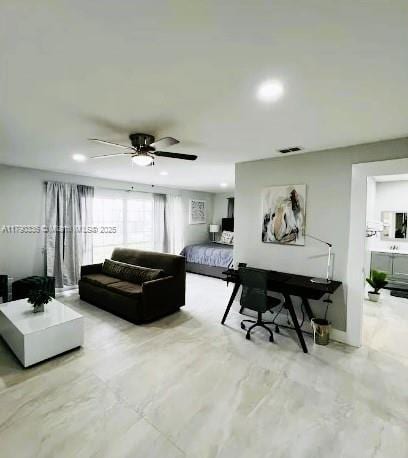 15618 SE US Highway 301, Hawthorne, FL 32640 - living room with recessed lighting, ceiling fan, and marble finish floors