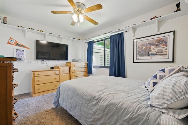 bedroom with carpet floors and ceiling fan