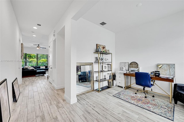 8650 NW 39th Ct, Coral Springs, FL 33065 - home office with ceiling fan, baseboards, visible vents, and wood finished floors