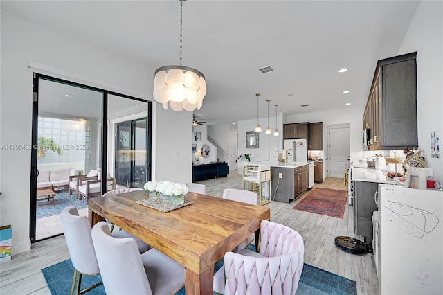 8650 NW 39th Ct, Coral Springs, FL 33065 - dining area with recessed lighting, ceiling fan, light wood-type flooring, and visible vents