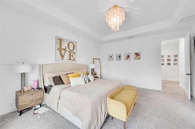8650 NW 39th Ct, Coral Springs, FL 33065 - carpeted bedroom featuring visible vents, a raised ceiling, baseboards, and a chandelier