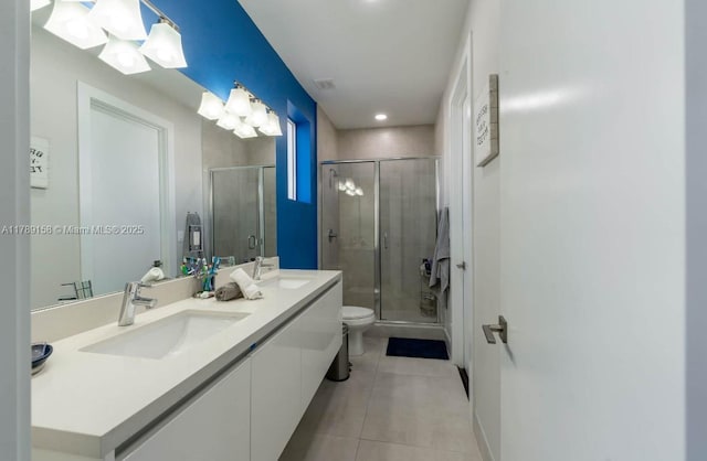 full bathroom featuring tile patterned floors, a stall shower, and a sink
