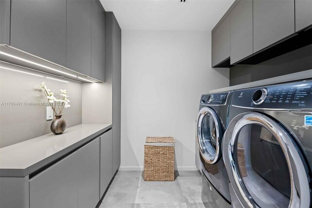 121 2nd Dilido Ter, Share A, Miami Beach, FL 33139 - clothes washing area featuring washer and dryer, cabinet space, and baseboards