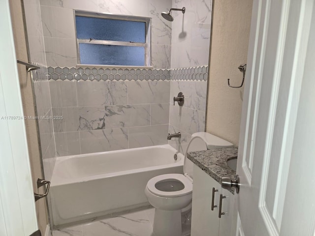 6308 Cleveland St, Hollywood, FL 33024 - bathroom featuring vanity,  shower combination, marble finish floor, a textured wall, and toilet