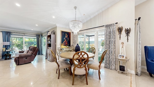 982 NW 133rd Ct, Miami, FL 33182 - dining space featuring a chandelier, light tile patterned floors, crown molding, and recessed lighting