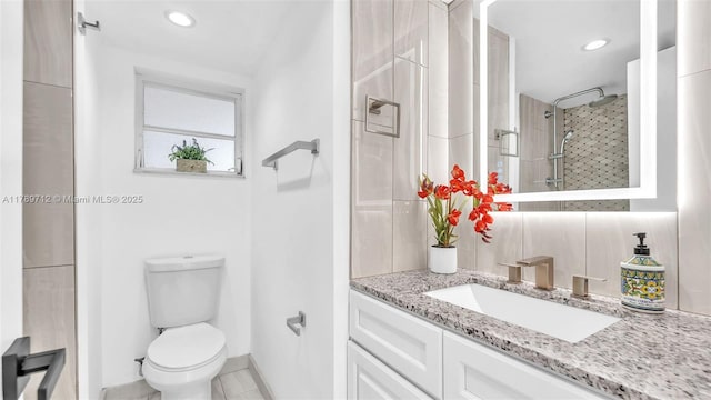 840 NW 87th Ave Unit 204, Miami, FL 33172 - full bathroom with recessed lighting, vanity, toilet, a tile shower, and baseboards