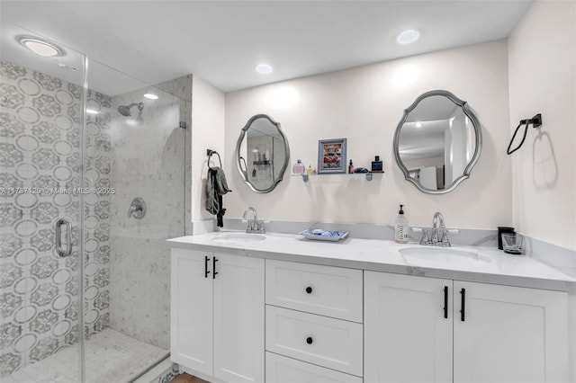 9153 SW 23rd St Unit D, Davie, FL 33324 - full bathroom featuring recessed lighting, a sink, double vanity, and a stall shower