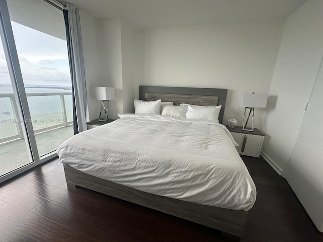 50 Biscayne Blvd Unit 3308, Miami, FL 33132 - bedroom featuring baseboards, wood finished floors, floor to ceiling windows, and access to exterior