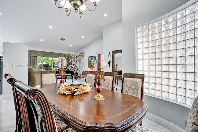 1543 NW 182nd Way, Pembroke Pines, FL 33029 - dining area with marble finish flooring, a chandelier, recessed lighting, and lofted ceiling