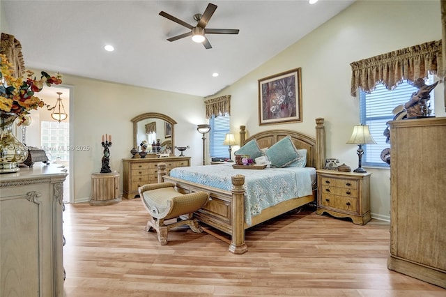 1543 NW 182nd Way, Pembroke Pines, FL 33029 - bedroom with multiple windows, vaulted ceiling, recessed lighting, and light wood-style flooring