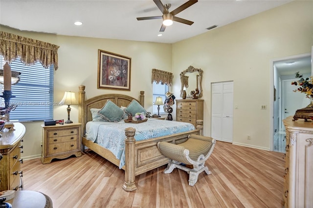 1543 NW 182nd Way, Pembroke Pines, FL 33029 - bedroom with multiple windows, lofted ceiling, light wood finished floors, a ceiling fan, and recessed lighting