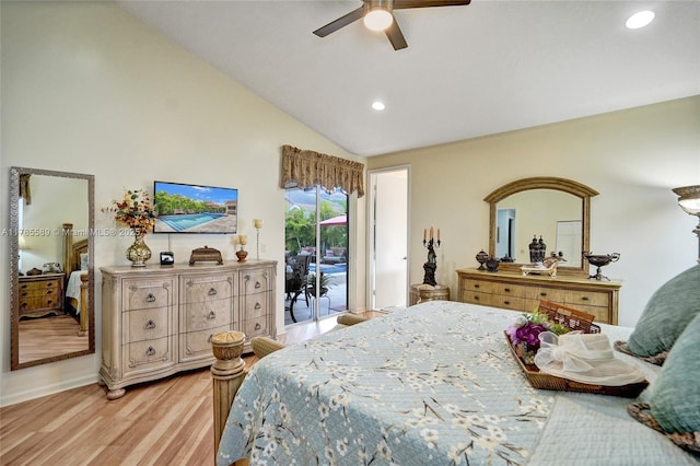 1543 NW 182nd Way, Pembroke Pines, FL 33029 - bedroom featuring access to outside, light wood-type flooring, recessed lighting, lofted ceiling, and ceiling fan