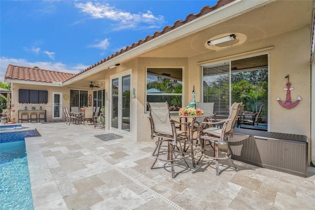 1543 NW 182nd Way, Pembroke Pines, FL 33029 - view of patio with outdoor dining space, a ceiling fan, and an outdoor pool