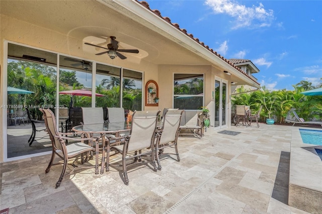 1543 NW 182nd Way, Pembroke Pines, FL 33029 - view of patio / terrace featuring outdoor dining space, a ceiling fan, and an outdoor pool