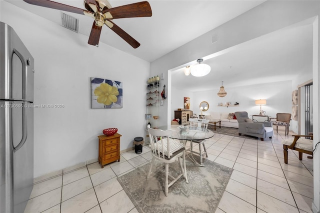 16823 SW 113th Ave Unit V41342, Miami, FL 33157 - dining room featuring a ceiling fan, visible vents, and light tile patterned floors