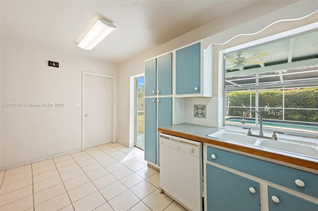 14515 Mahogany Ct, Miami Lakes, FL 33014 - kitchen featuring a sink, plenty of natural light, blue cabinets, and dishwasher