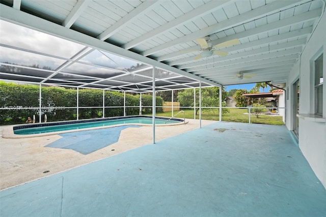 14515 Mahogany Ct, Miami Lakes, FL 33014 - outdoor pool with ceiling fan and a patio area