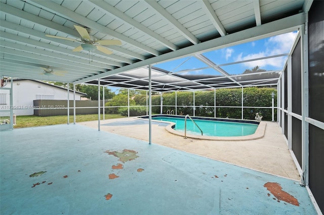 14515 Mahogany Ct, Miami Lakes, FL 33014 - pool with a patio, ceiling fan, and fence