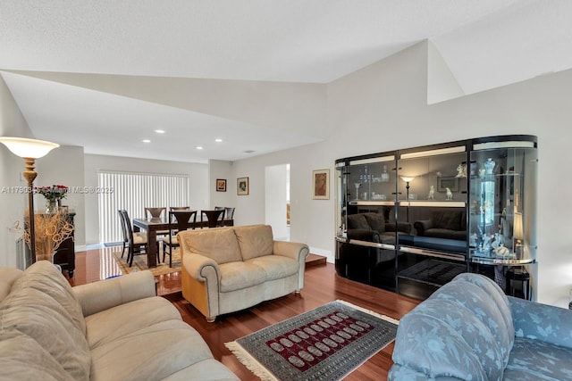 1800 NW 105th Ln, Coral Springs, FL 33071 - living room with wood finished floors, recessed lighting, vaulted ceiling, and baseboards
